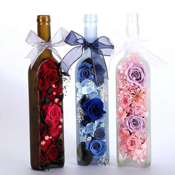 hot most Decorative Preserved Flower Wine bottle Wedding Birthday
