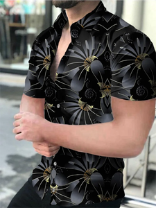 Nouvelle Arrivée Chemises <span class=keywords><strong>Homme</strong></span> Style Vintage Été Imprimé Floral Peinture à l'Encre Boutonnées Manches Courtes pour Hommes - Product Image 3