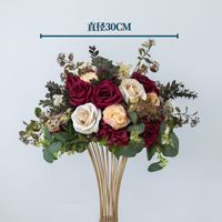 K87 Burgunderrot Rosa Künstliche Rosenblumen-Kugel Dahlie Rosen-Tischdekoration Eukalyptus Hochzeitstisch Seidenblumen-Arrangement Deko