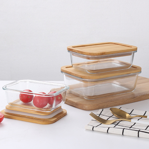 Lot de 3 bols rectangulaires en verre borosilicate avec couvercle en bambou pour usage domestique - Product Image 4