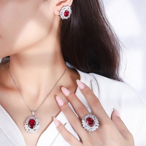 High End 12*16mm Red Zircon Retro Style Pendant <b>Earrings</b> Ring Matching <b>Set</b> Eco-friendly Copper Fancy Jewelry <b>Set</b> - Product Image 6