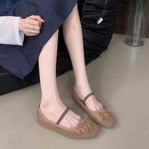 Chaussures Mary Jane plates pour femmes, à nœud ajouré, surface en <span class=keywords><strong>filet</strong></span> respirante, à enfiler, tendance mode, motif uni - Product Image 2
