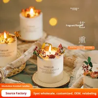 Lilin Aromaterapi Bunga Kering Gaya Mori Dekorasi Seni Lilin Kedelai Buatan Tangan Silinder Zhejiang Pewangi Rumah Hadiah Kotak Suvenir