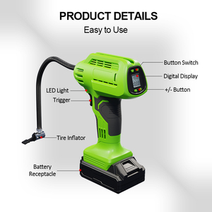 Auto 18V Cordless Portable Portable Air Chuck Tapered Presta Adapters for Tire - Product Image 6