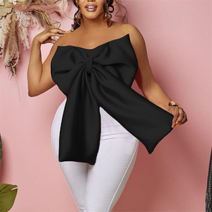 Plus Size europa e America gilet petto avvolto con fiocco sexy da donna Africa off-the-spalla tutto abbinato corto crop Top - Product Image 3
