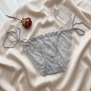 Culottes pour femmes grises en maille brodée florale, transparentes, à nouer sur le côté, taille mi-haute, élégantes et tendance, OEM ODM - Product Image 4