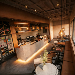 Mostrador Personalizado para Cafetería con Diseño de Gabinete e Iluminación LED para Diseño Interior de Cafeterías - Product Image 1