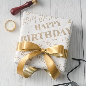 Custom Happy Birthday Gold Foil <b>Wrap</b> <b>Roll</b> White Metallized <b>Paper</b> Gift Packaging Eco-Friendly Recyclable Double-Sided Coated - Product Image 3