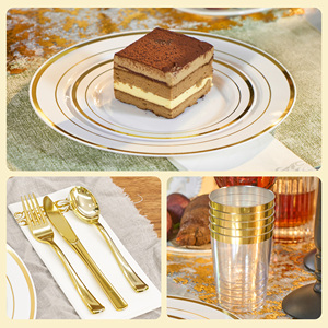 Ensemble de vaisselle jetable durable en PET écologique de 700 pièces, kit de vaisselle, assiettes, tasses, couverts, serviettes, pour mariage, fête, anniversaire - Product Image 2