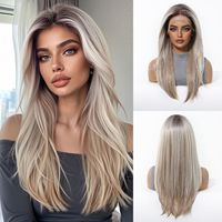 Perruque complète 13*6 en dentelle longue, grande surface, brun froid, raie au milieu, style volumineux et tendance, pour usage quotidien naturel