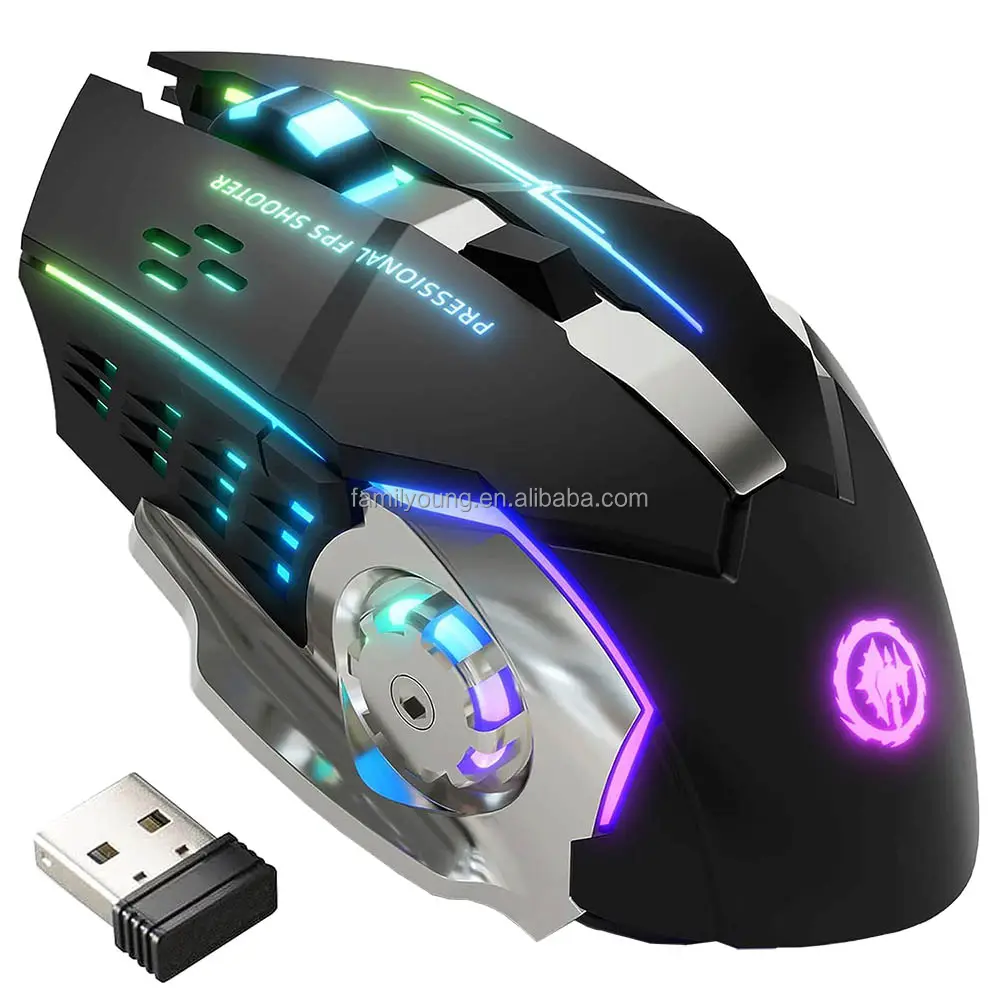 2.4G Mouse Wireless Gaming Mouse RGB ricaricabile USB con 7 colori retroilluminati 6 pulsanti silenziosi Dual Mode per Computer portatile PC
