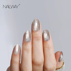 <span class=keywords><strong>Faux</strong></span> ongles Nailway de haute qualité, forme ovale courte, couleur grise, effet œil de chat, imprimé étoiles, gel à presser, ongles artificiels - Product Image 4