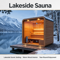Sauna de Lujo para Exteriores, de Madera Sólida, con Luz LED de Colores y Calefactor de Doble Control, Diseño Cúbico
