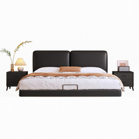Lit flottant minimaliste italien, lit en cuir, lit double minimaliste moderne, lit moelleux de luxe léger pour petit appartement