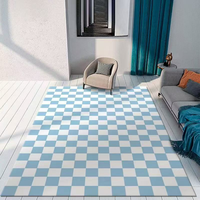 Alfombra Moderna Suave de Pelo Largo con Diseño Rectangular de Tablero de Ajedrez y Damas, Hecha a Máquina, Lavable, para Sala de Estar y Uso Hotelero