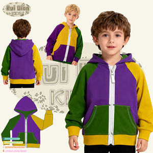 Veste à capuche zippée unisexe pour enfants, design patchwork trois couleurs <span class=keywords><strong>vert</strong></span>, violet et jaune, idéale pour le carnaval - Product Image 5