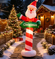 Panneau directionnel gonflable Père Noël Colonne de bonbons, contraste rouge-vert avec éclairage, pour jardin, terrasse, ambiance festive de Noël