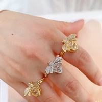 Bagues Abeilles en Plaqué Or avec Zircons Cubiques pour Femmes et Filles, Bijoux Fantaisie, Accessoires Animaux Insectes, Style Tendance, Vente en Gros