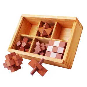 Permainan menyenangkan untuk dewasa 6-in-One 3D kubus kayu permainan teka-teki otak pengasah otak kunci Kongming untuk remaja dan dewasa termasuk kotak penyimpanan