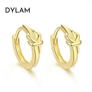 Dylam Hot Selling S925 French Plain Hoop Earrings Korean Popular Temperament Matte Hammer gold plated Earrings 2022 New Trend