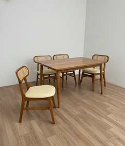 Solid Teak Wood <b>Dining</b> Table Set Ladder Back <b>Chairs</b> Eco-Friendly Minimalist Design <b>8</b>-Piece Home Furniture - Product Image 1