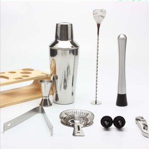 Ensemble d'outils de shaker à cocktails pour barman, 9 pièces, bambou, écologique, accessoires de bar en acier inoxydable - Product Image 3