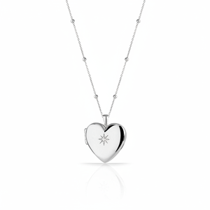 925 <b>Sterling</b> <b>Silver</b> Covered <b>Locket</b> Heart Star Necklace Made in TR - Product Image 2