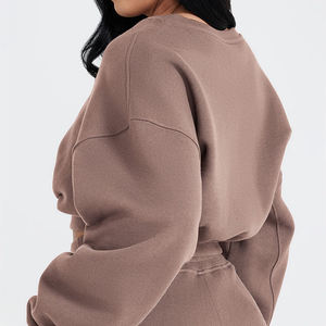 Custom <strong>Women</strong> V Neck Cropped Sweatshirt Cargo Sweatpants 2 Piece <strong>Set</strong> Ribbed Hem Cotton Blend Athletic Lounge Workout Track Suits - Product Image 5