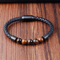 Bracelet en cuir tressé véritable pour homme, marque Alin, design de mode artisanal, fermeture magnétique, perles œil de tigre