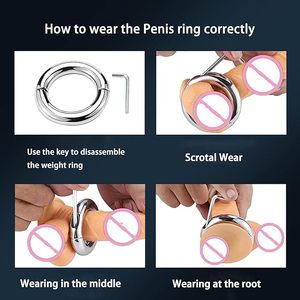 Anneaux de chasteté en métal pour hommes, dispositif de retenue du scrotum et des testicules, anneaux pénien, étireurs de testicules, jouets sexuels pour hommes gays, retardateur d'éjaculation - Product Image 3