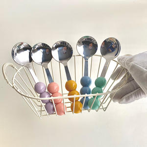 Candy Spoon Set 5Pc Stainless Steel Ball Handle Reusable <b>Cake</b> Utensil For Child Solid Color Spring 2025 - Product Image 3