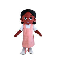 Mascotte humaine personnalisée, personnage de dessin animé, film, mascotte avec visage brun foncé pour fille, costumes de mascotte pour adulte
