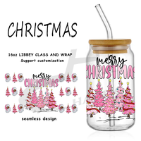 Haolic Rose Chritams UV DTF CUP Wrap Pour 16oz Verre Peut Envelopper Cadeau De Noël Gobelet Wrap UV DTF Autocollant