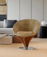 Fauteuil d'appoint grand format en velours marron pivotant à 360 degrés pour salon