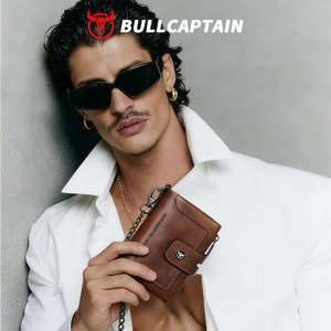 Portefeuille pour homme BULLCAPTAIN avec chaîne, en cuir véritable, blocage RFID, double fermeture éclair, poche à monnaie avec chaîne antivol - Product Image 2