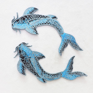 แผ่นผ้าปักลายปลาคาร์ฟแฟนซีแผ่นปักตามประเพณีจีนสีฟ้า - Product Image 6