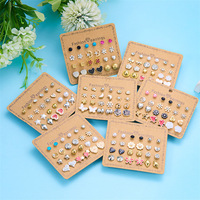 Grosir 12 Pasang Set Perhiasan Telinga Trendy Bentuk Hati & Bunga Bintang Kecil, Mutiara Imitasi & Batu Zirkon Rhinestone Cantik Untuk Wanita
