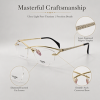 Lunettes de lecture unisexes en titane pur, montures de luxe sans monture, motif diamant, double arche, ultra légères, anti-lumière bleue, logo personnalisé