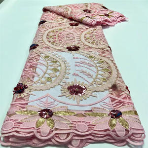 Tissu africain pour robe <span class=keywords><strong>de</strong></span> mariée en dentelle française, nouveau tube <span class=keywords><strong>de</strong></span> perles, film lumineux, broderie 3D - Product Image 1