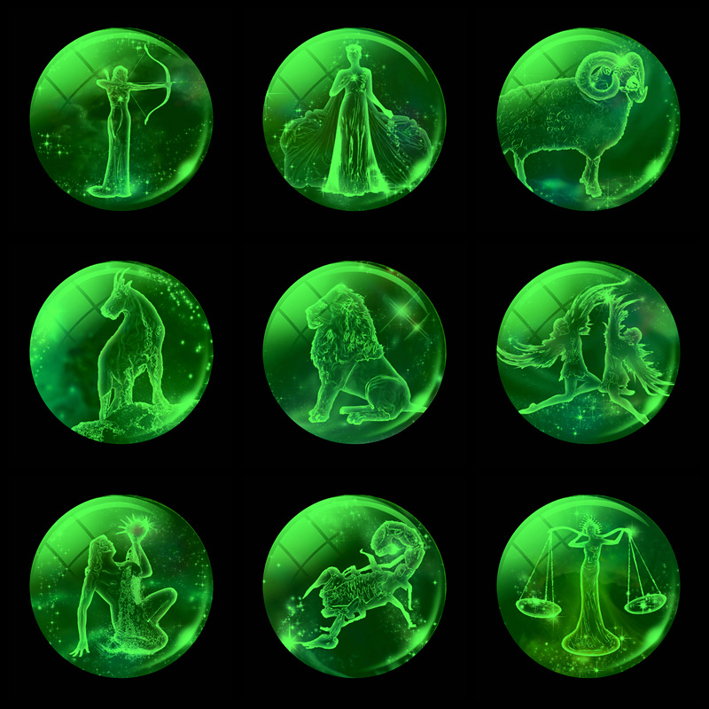 圆形玻璃圆球吊坠发光星座钥匙扣荧光双面星座钥匙扣钥匙扣生日