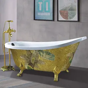 Vasca da bagno autoportante BALISI con piedi classic clawfoot vasca da bagno portatile a mosaico color oro a immersione di colore bianco economico