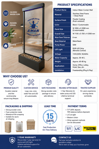 Panel de Pared de <span class=keywords><strong>Agua</strong></span> de Vidrio, Cortina de <span class=keywords><strong>Agua</strong></span> para Jardín Interior, Fuente de Acero Inoxidable con Luz LED, Tamaño Personalizado - Product Image 6