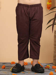 Ensemble Kurta en coton crème pour garçons avec imprimé libellule, Kurta ethnique à manches longues et pyjama marron, tenue traditionnelle festive pour enfants - Product Image 5