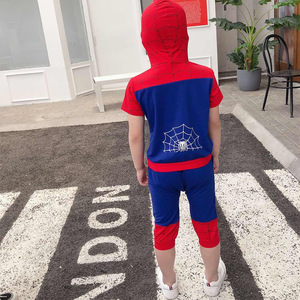 ชุดเครื่องแต่งกายเด็กสไปเดอร์แมนผ้าฝ้ายพิมพ์ลายการ์ตูนเสื้อมีฮู้ดกางเกงหมวกหน้ากากถุงมือชุดเด็กชาย 3-10 ปี - Product Image 4