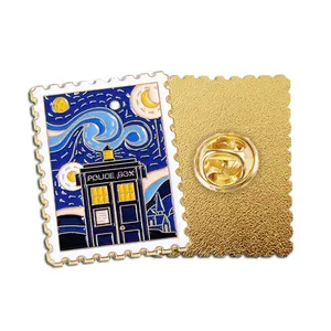 The Starry Night Enamel Pin Badge, Celebrate Vincent van Gogh's masterpiece with the vibrant Starry Night enamel badge