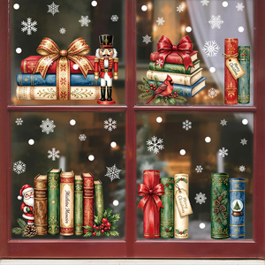 Autocollants de fenêtre de Noël festifs, livres rétro, soldat <span class=keywords><strong>casse</strong></span>-<span class=keywords><strong>noisette</strong></span>, cardinal rouge, flocon de neige, décorations de fenêtre de Noël à adhérence statique - Product Image 1