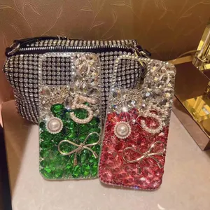 Wholesale DIY Case For iPhone 11 12 13 14 Pro Max Sparkle Back Phone Case 3D Glitter Rhinestones 5 Flower Red Diamond Cover Case