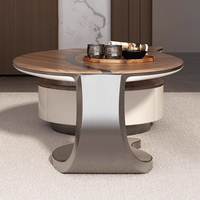 Table Basse Feuille Minimaliste Moderne Design, Forme Créative pour Petit Appartement, Salon, Placage Noyer
