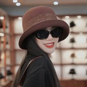 Women's retro rolled edge fisherman <b>hat</b>, British top <b>hat</b> French elegant high-end <b>hat</b> - Product Image 1