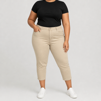 Pantalon Capri Skinny Beige Sur Mesure Grande Taille pour Femme en Twill – Taille US – Vente en Gros OEM ODM